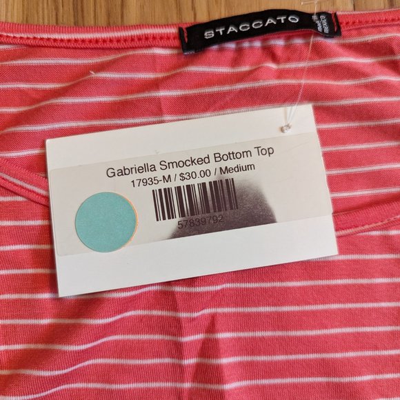 🎉 4 for $25 🎉STACCATO Smocked Bottom Striped Blouse Pink/White Size Medium NWT - Picture 4 of 10
